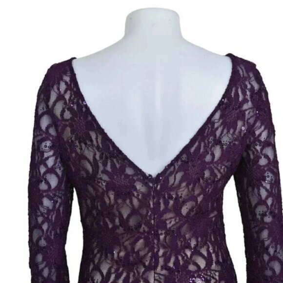 JS Collections Sequin Formal Dress Long Sleeve Purple Size  6 - Picture 6 of 10